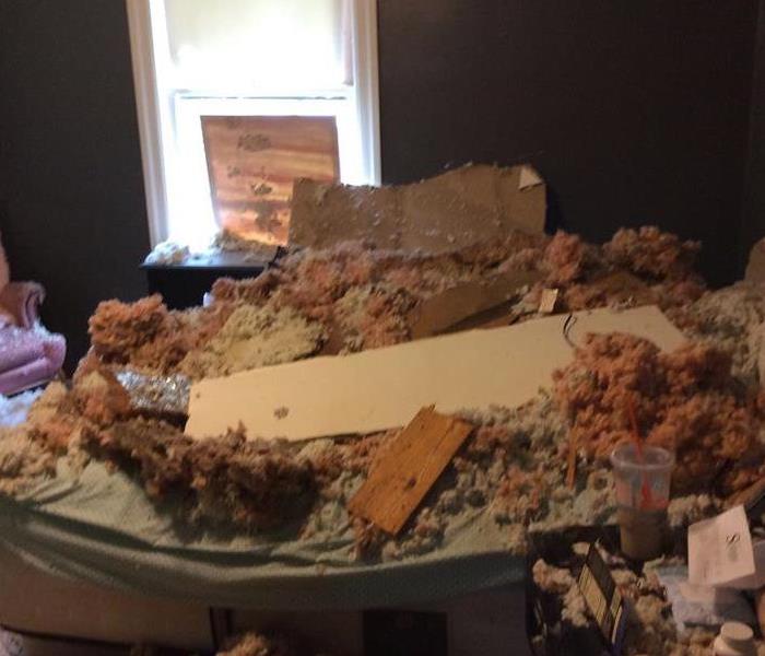 Collapsed ceiling in bedroom